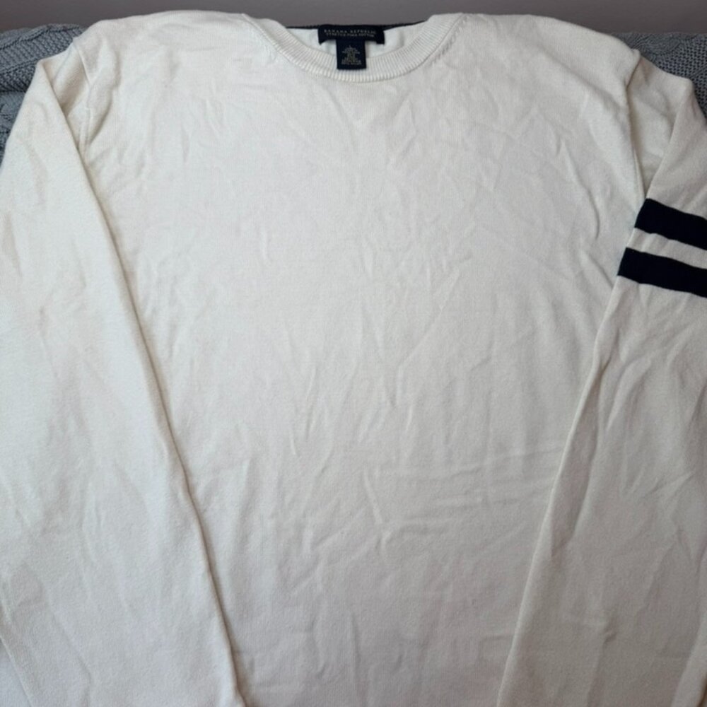 Banana Republic‎ Sweater Mens L Stretch Pima Cotton Varsity Stripe Crew Pullover